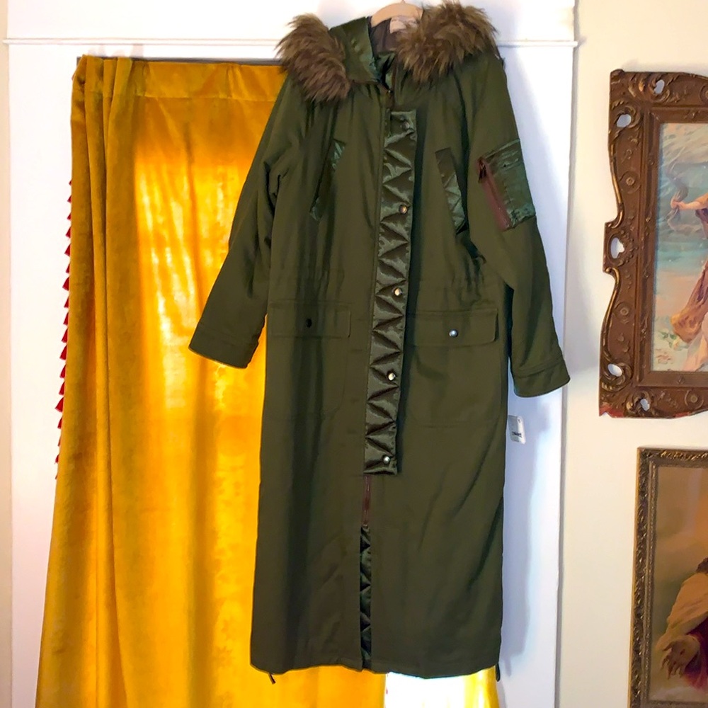 🍂 Free People Farrah Military long Parka Coat Warm Winter Jacket Faux Fur